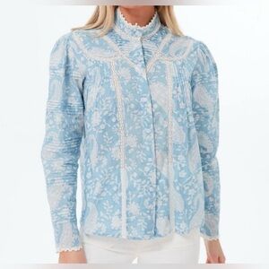 THE SHIRT BY ROCHELLE BEHRENS Blue Paisley Priya Shirt Tuckernuck Small